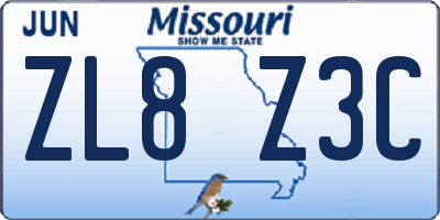 MO license plate ZL8Z3C