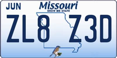 MO license plate ZL8Z3D