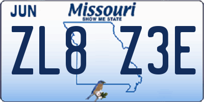 MO license plate ZL8Z3E