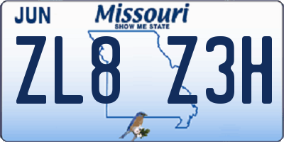 MO license plate ZL8Z3H