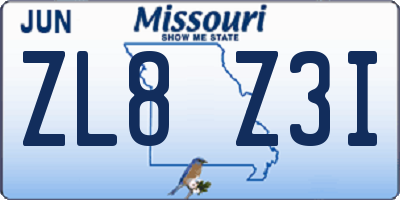 MO license plate ZL8Z3I