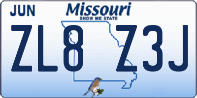 MO license plate ZL8Z3J