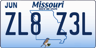 MO license plate ZL8Z3L