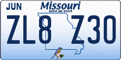 MO license plate ZL8Z3O