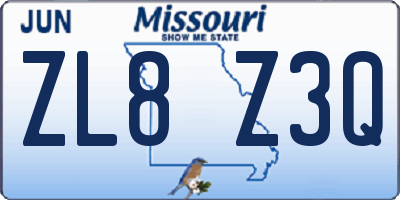 MO license plate ZL8Z3Q