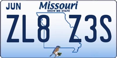 MO license plate ZL8Z3S