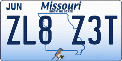 MO license plate ZL8Z3T