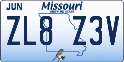 MO license plate ZL8Z3V