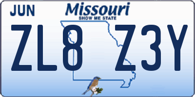 MO license plate ZL8Z3Y