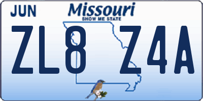MO license plate ZL8Z4A