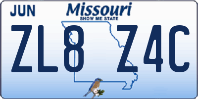 MO license plate ZL8Z4C