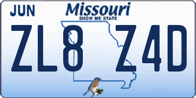 MO license plate ZL8Z4D