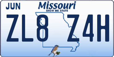 MO license plate ZL8Z4H