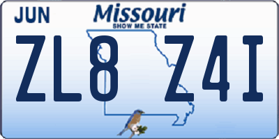 MO license plate ZL8Z4I