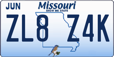 MO license plate ZL8Z4K