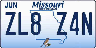 MO license plate ZL8Z4N