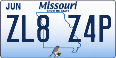 MO license plate ZL8Z4P