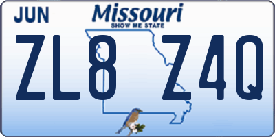 MO license plate ZL8Z4Q