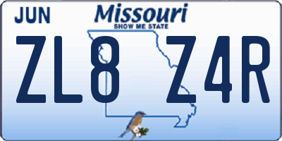 MO license plate ZL8Z4R