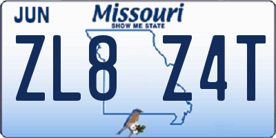 MO license plate ZL8Z4T