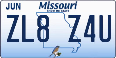 MO license plate ZL8Z4U