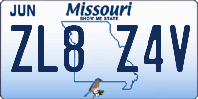 MO license plate ZL8Z4V