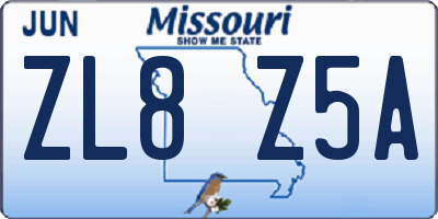 MO license plate ZL8Z5A