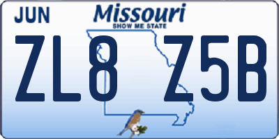 MO license plate ZL8Z5B