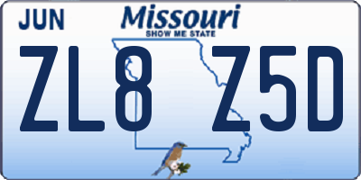 MO license plate ZL8Z5D