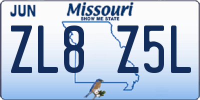 MO license plate ZL8Z5L