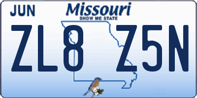 MO license plate ZL8Z5N