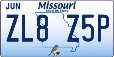 MO license plate ZL8Z5P
