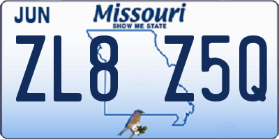 MO license plate ZL8Z5Q
