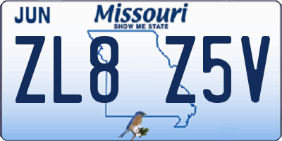 MO license plate ZL8Z5V