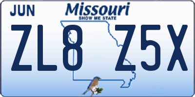 MO license plate ZL8Z5X