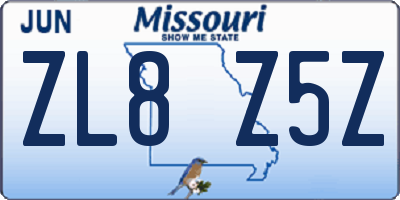 MO license plate ZL8Z5Z