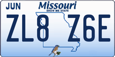 MO license plate ZL8Z6E