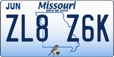 MO license plate ZL8Z6K