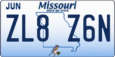 MO license plate ZL8Z6N