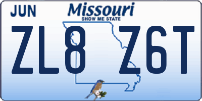 MO license plate ZL8Z6T