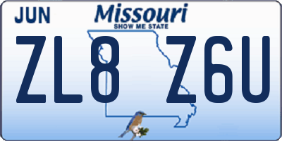 MO license plate ZL8Z6U