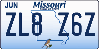 MO license plate ZL8Z6Z