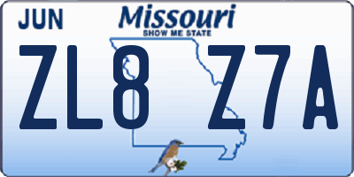 MO license plate ZL8Z7A