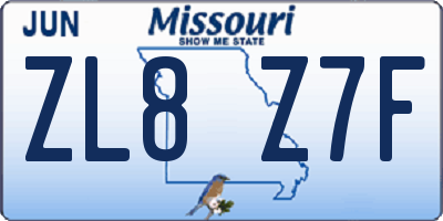 MO license plate ZL8Z7F