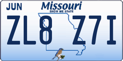MO license plate ZL8Z7I