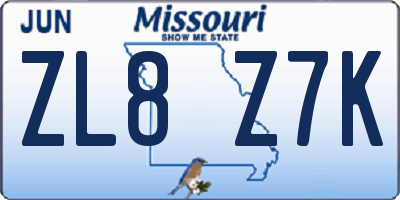 MO license plate ZL8Z7K