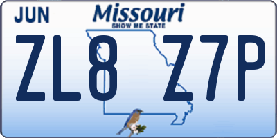 MO license plate ZL8Z7P