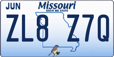MO license plate ZL8Z7Q
