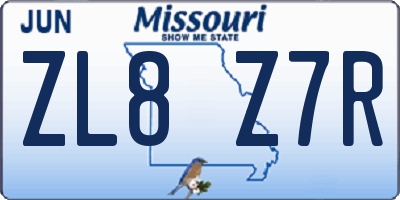 MO license plate ZL8Z7R