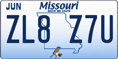 MO license plate ZL8Z7U